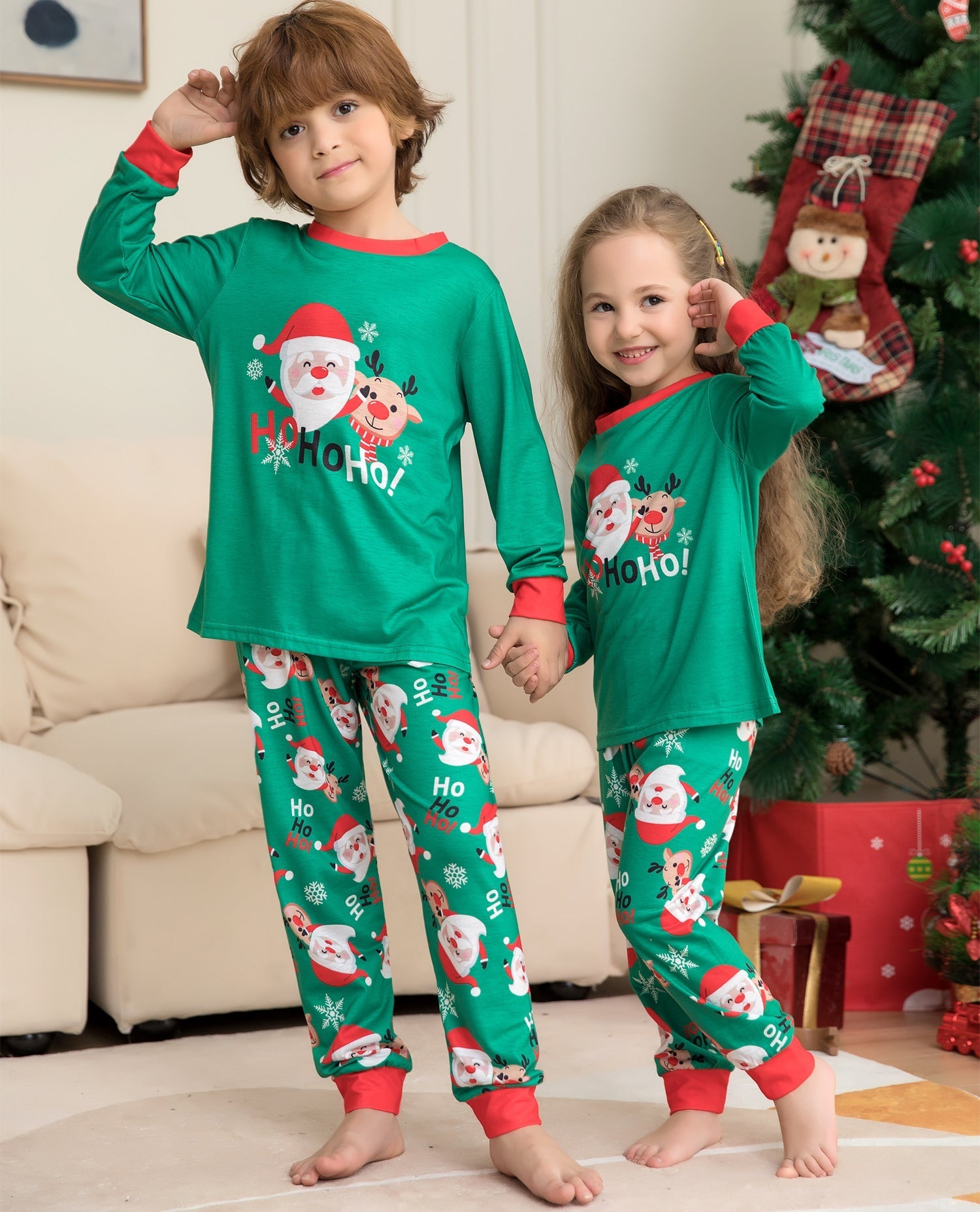 Pajamas For Family Matching Family PJs Sets Santa Claus Printed Top Sleepwear Pi-Mart