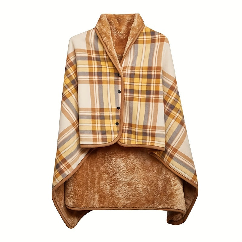 1pc Cozy Polar Fleece Shawl Blanket - Soft Double Layer Thick Plaid Pattern, Warm Autumn and Winter Wearable Throw Blanket for Office, Home, and Outdoor - Perfect for Chilly Days and Gift Giving