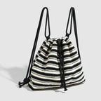 Striped commuter large capacity pumping belt women backpack purse, shoulder versatile fashion women knitted purse backpack, black and white striped backpack women