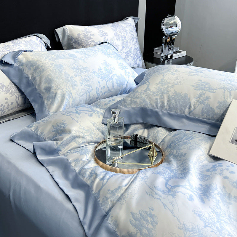 Double-sided Lyocell And Tencel Printed Quilt Cover Bed Sheet Set Of Four Pi-Mart