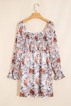 White Floral Print Sweetheart Neck High Waist Mini Dress