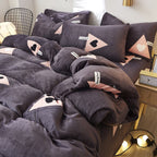 Flannel Bed Sheet Cover, Quilt Cover, Pillowcase And Bedding Set Of 4 Pi-Mart