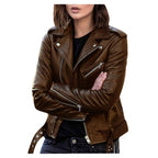 Women's Short Women's Leather Jacket Coat Jacket Pu Pi-Mart