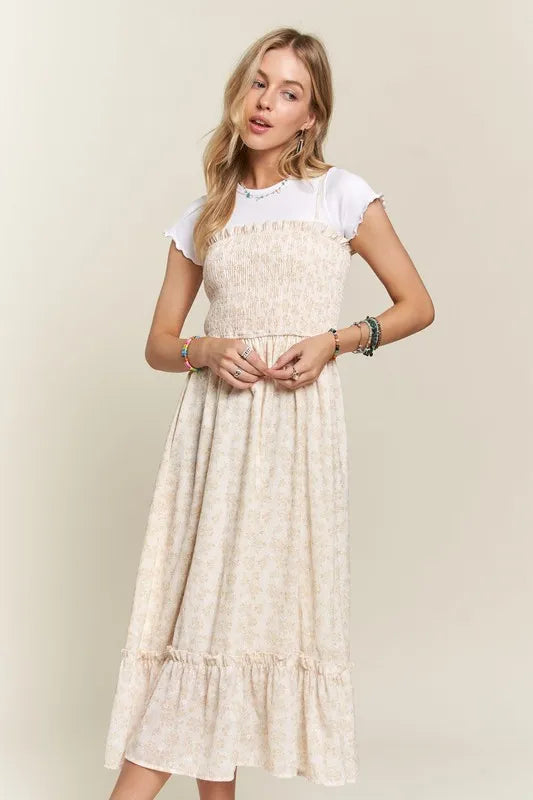 New Summer Smocked Floral Ruffled Hem Cami Dress – Feminine, Charming, Playful, Perfect for Warm Weather and Casual Outings Stevvex