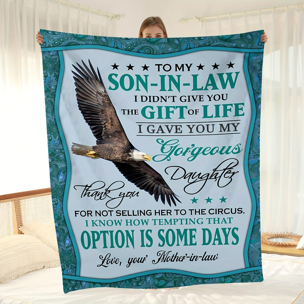1pc Eagle Print Flannel Blanket For The Son-in-law, A Blanket For All Seasons, A Warm, Comfortable And Soft Blanket, A Sofa Bed, A Sofa For Office Camping Trips, A Nap Blanket For Home Decor, A Birthday Christmas Gift Blanket Lootquake LLC