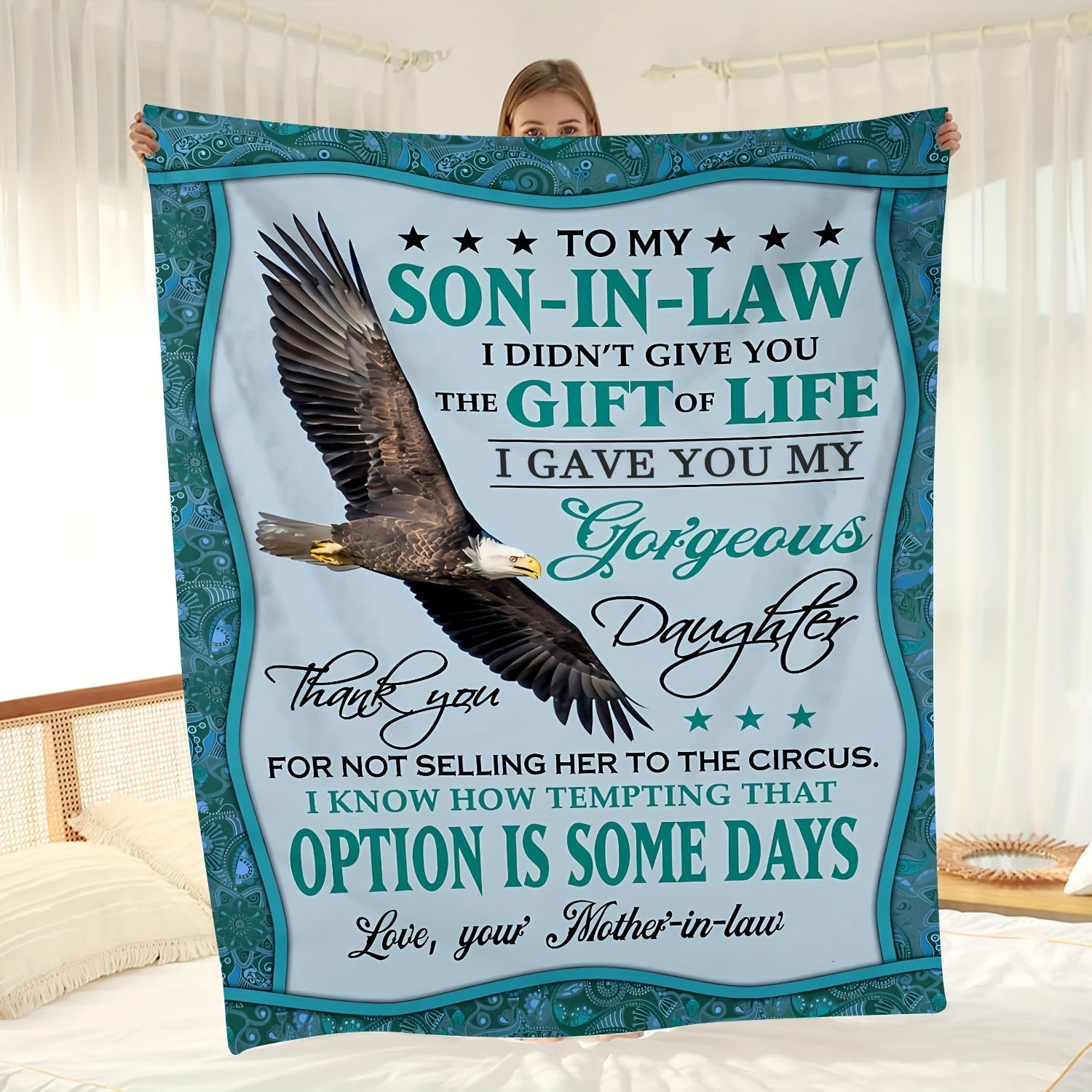 1pc Eagle Print Flannel Blanket For The Son-in-law, A Blanket For All Seasons, A Warm, Comfortable And Soft Blanket, A Sofa Bed, A Sofa For Office Camping Trips, A Nap Blanket For Home Decor, A Birthday Christmas Gift Blanket Lootquake LLC