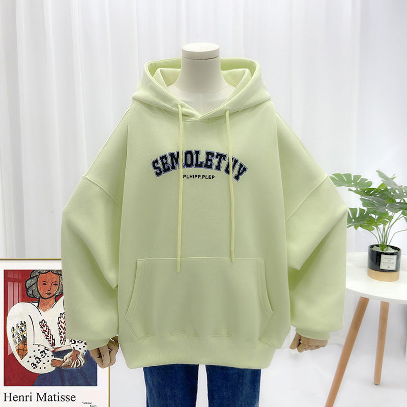 Ladies Sweatshirt Casual Hooded Large Pocket Print Letter Long Sleeve Top Pi-Mart