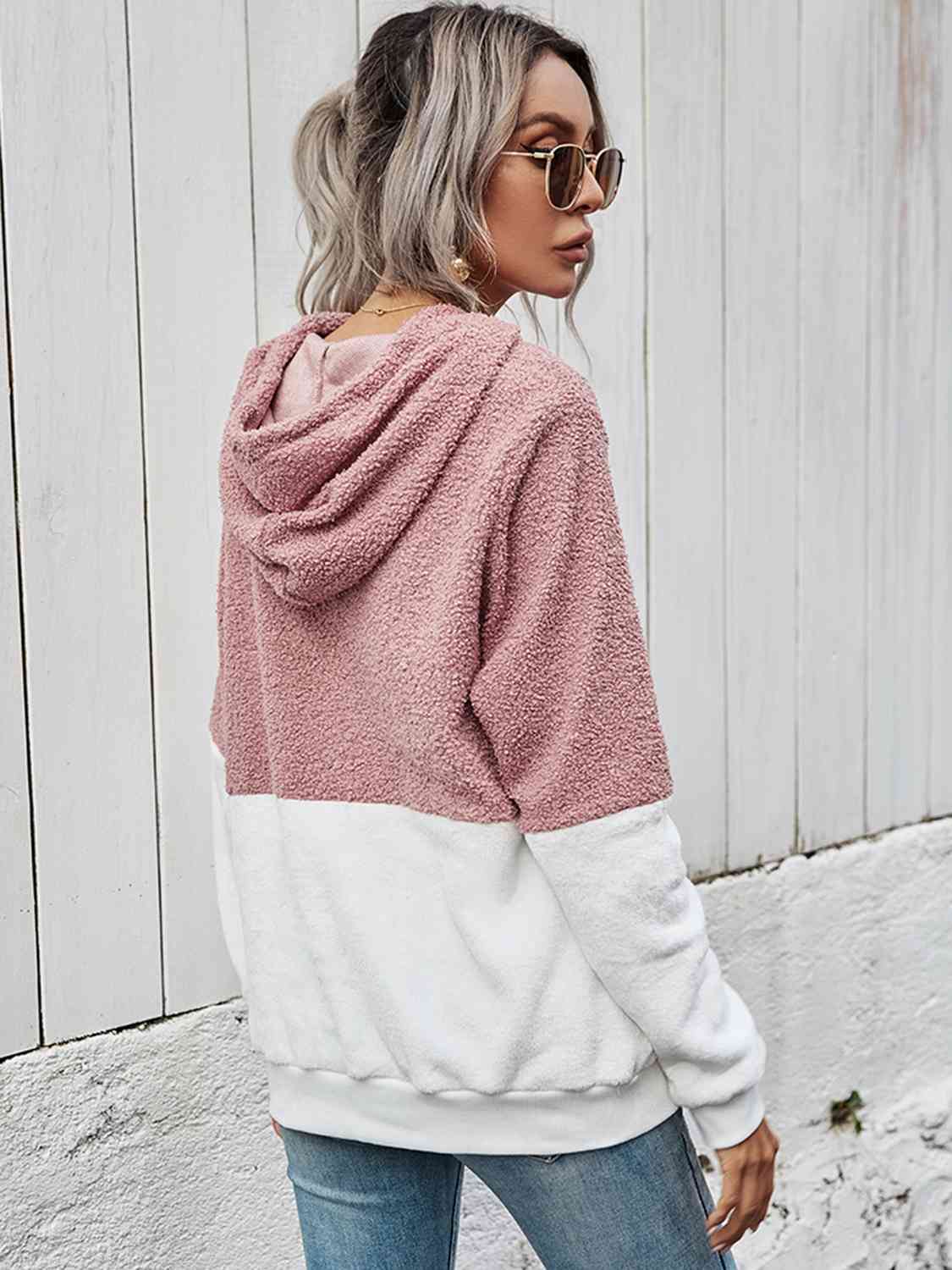 Contrast Drawstring Long Sleeve Hoodie Pi-Mart