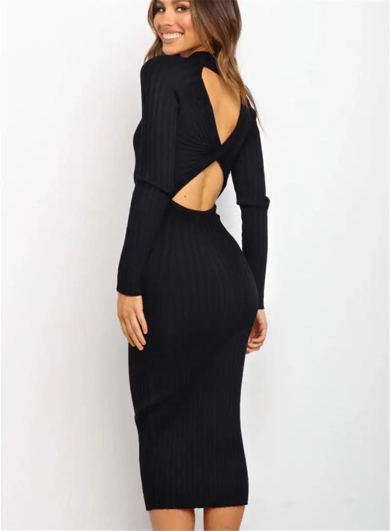 New Style Women's Suits Sweater Dresses Women's Solid Color Backless Bow Tight Dresses - SJB-DIAMOND ELITES