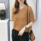 Summer Knitwear Women's Thin Short Sleeve Round Neck Sweater Lootquake LLC
