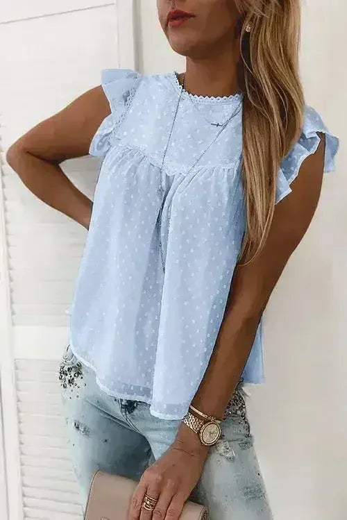 Polka Dot Lace Ruffled Tank Top - SJB-DIAMOND ELITES