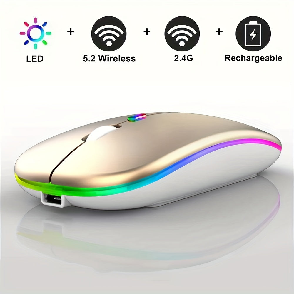 Wireless Rechargeable LED Backlit Gaming Mouse with 2.4G/5.2G Dual Mode, Ultra-Thin, Silent, Universal Compatibility for Laptops, Desktops, and Tablets Lootquake LLC