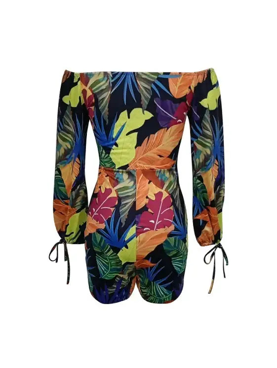 Ladies' Long Sleeved Vacation Elegant And Fashionable Plant Printed Cuffs With Drawstring Design, Chest Strap, Jumpsuit - SJB-DIAMOND ELITES
