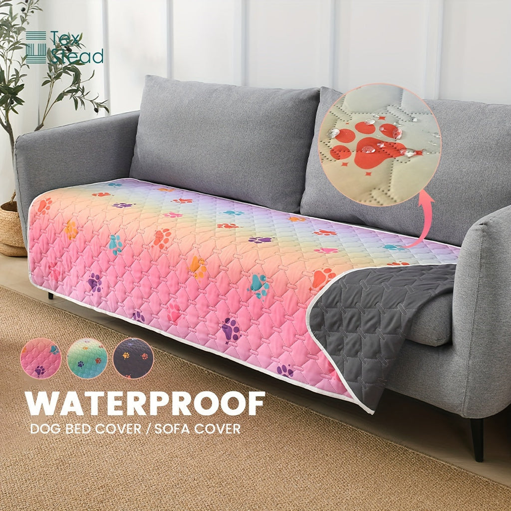 Ultimate Reversible Dog Bed Cover - Waterproof, Washable, Reusable Camping Mat with Geometric Embroidery Blanket, Rainbow Dog Paw Design, Easy to Clean and Durable for Indoor and Outdoor Use