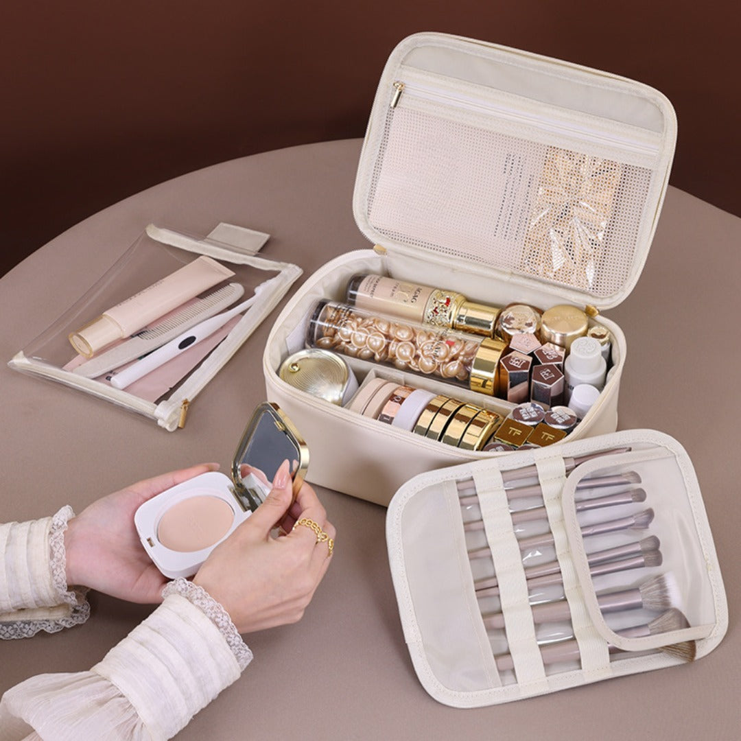 Makeup bag with compartments, makeup bag organizer, 6 large divisions portable large capacity high-end makeup bag, travel makeup brush cosmetic storage bag - SJB-DIAMOND ELITES