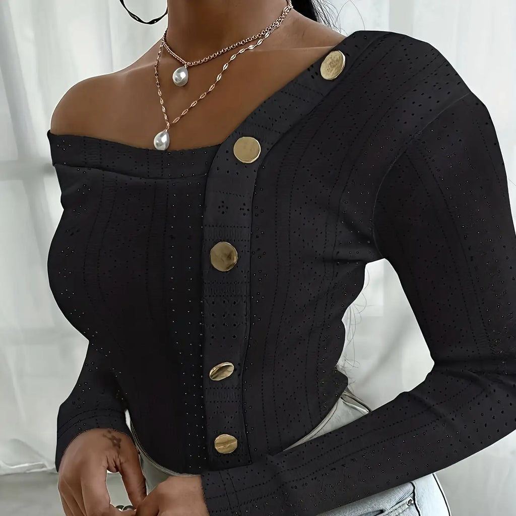 Ladies' Off Shoulder Long Sleeved Fashionable New Style, Versatile Top For Keeping Warm And Showing Off Figure, Long Sleeved T-shirt - SJB-DIAMOND ELITES