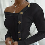 Ladies' Off Shoulder Long Sleeved Fashionable New Style, Versatile Top For Keeping Warm And Showing Off Figure, Long Sleeved T-shirt - SJB-DIAMOND ELITES