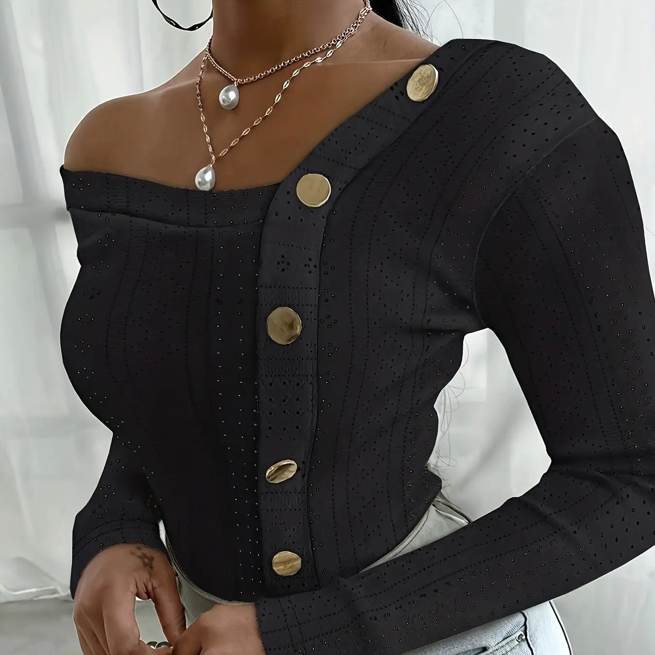Ladies' Off Shoulder Long Sleeved Fashionable New Style, Versatile Top For Keeping Warm And Showing Off Figure, Long Sleeved T-shirt - SJB-DIAMOND ELITES