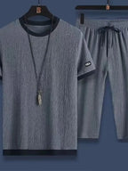 Men's Plus Size Round Neck Short Sleeve Top and Shorts Set