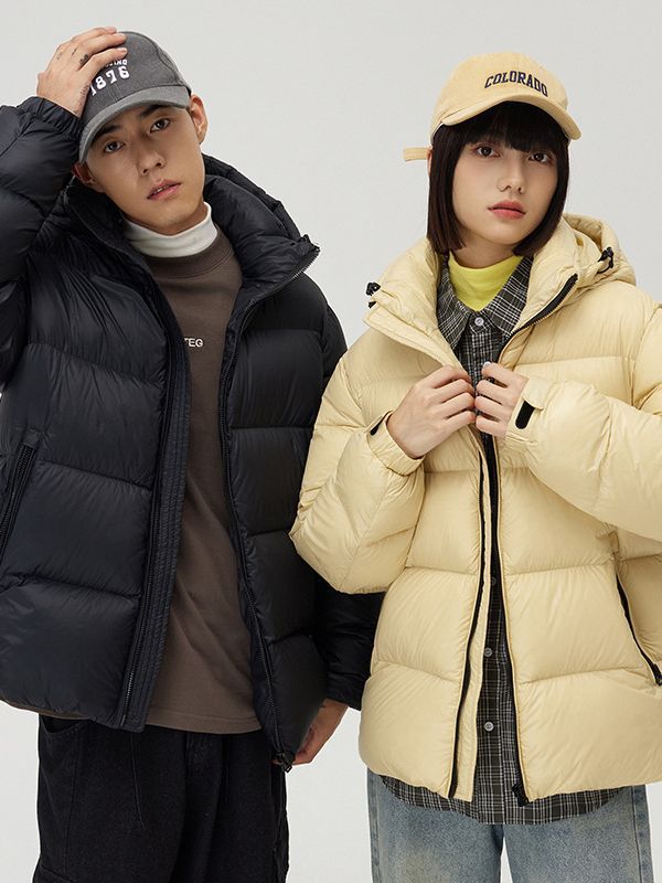 Down Jacket Thickened Couple Winter New Windproof Coat Solid Color Hooded Pi-Mart