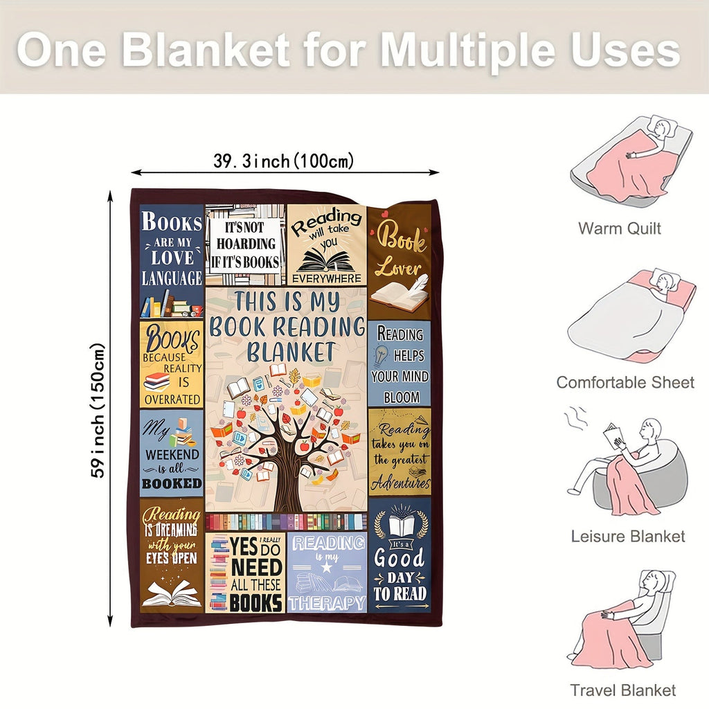 1pc Book Printed Blanket Bookworm, Book Manager, Gift Blanket For Reading Lovers, Home Casual Throw Blanket, Soft Warm Couch Blanket, Bed, Office Lunch Break Blanket, Multi-purpose Blanket For Camping Travel Lootquake LLC