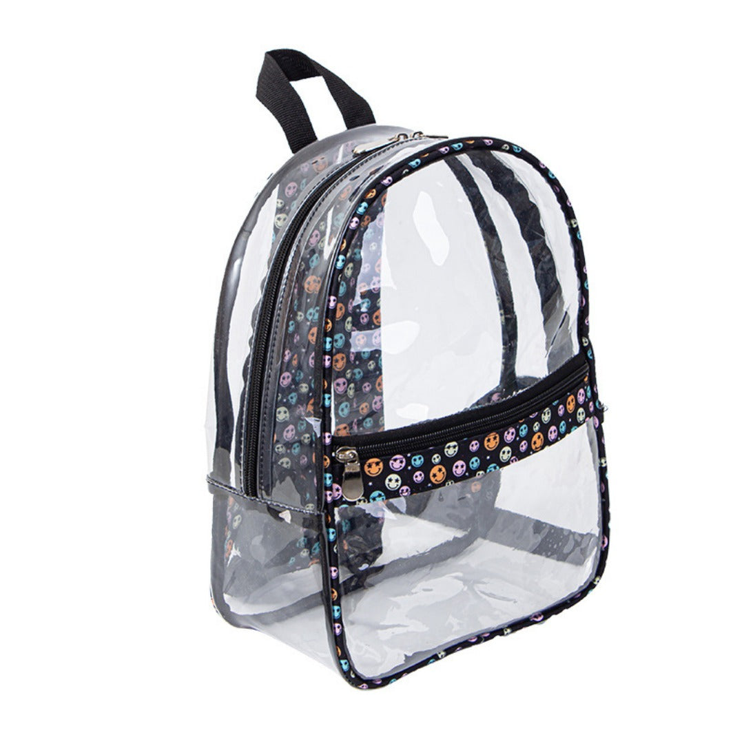 PVC transparent waterproof backpack, smiley face beauty printing student backpack, book storage shoulder travel bag - SJB-DIAMOND ELITES