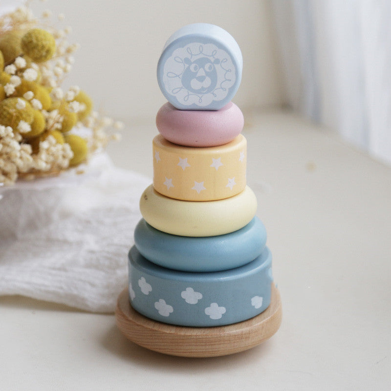 Children's Puzzle Wooden Folding Music Set Column, Rainbow Tower Ring, Large Early Childhood Education Toy Wood Pi-Mart