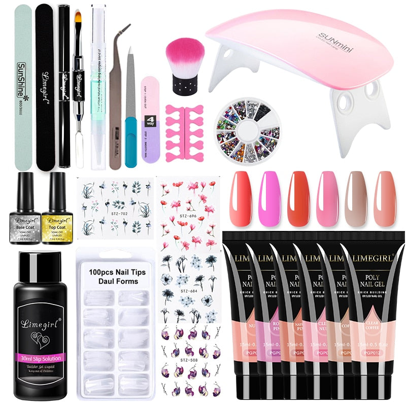 Poly nail Gel Kit With 54W UV Lamp Pi-Mart