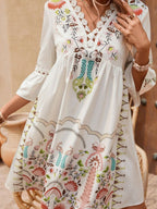Exquisite Summer Feminine Lace Detail Printed Dress Chic Midi Lightweight Dress Stevvex