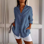 Lapel Long Sleeve Shirt Women's Single-breasted Pleated Shirt Pi-Mart