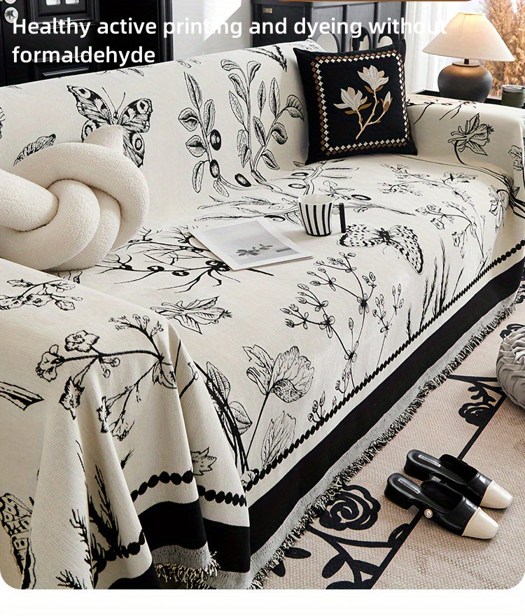 1pc Soft & Cozy Chenille Reversible Sofa Cover Blanket - Double-Sided Retro Design, Sofa Protective Cover, Soft Couch Throw, Slipcover for Bedroom, Office, Living Room, Home Decor - Easy Care, Stain Resistant, Machine Washabl