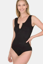 Microfiber Notched Neck Sleeveless Bodysuit - Femstylo