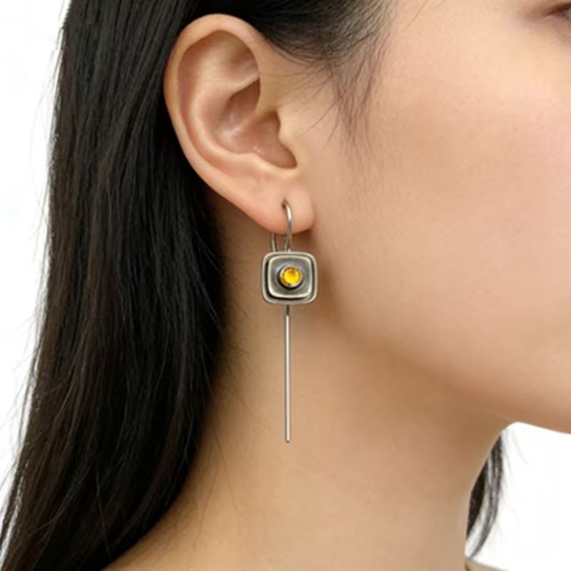 French-Style Vintage Geometric Square Distressed Pearl Earrings Pi-Mart