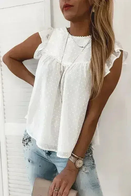 Polka Dot Lace Ruffled Tank Top - SJB-DIAMOND ELITES