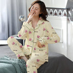 Elegant Women's Autumn And Winter Cotton-like Long Pajamas Two-piece Set Pi-Mart