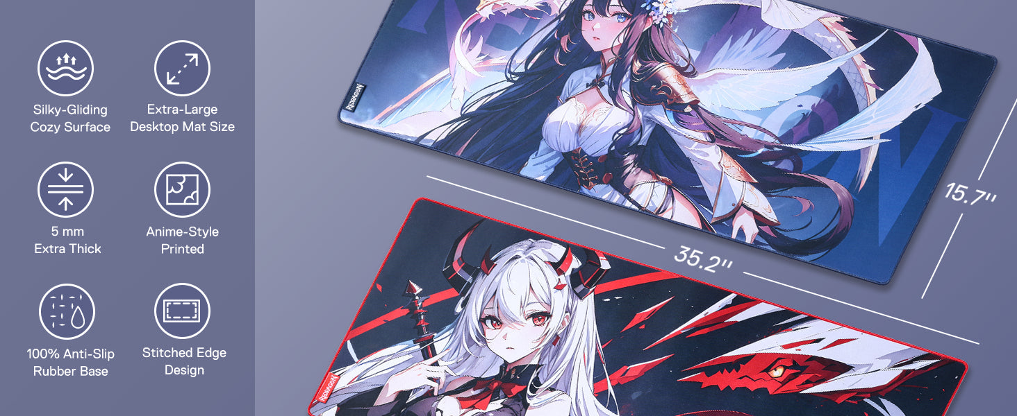 Redragon EISA P047 Anime Gaming Mouse Pad - Smooth Lycra Surface, Anti-Slip Rubber Base, Spill-Resistant, Durable 5mm Thick Lootquake LLC