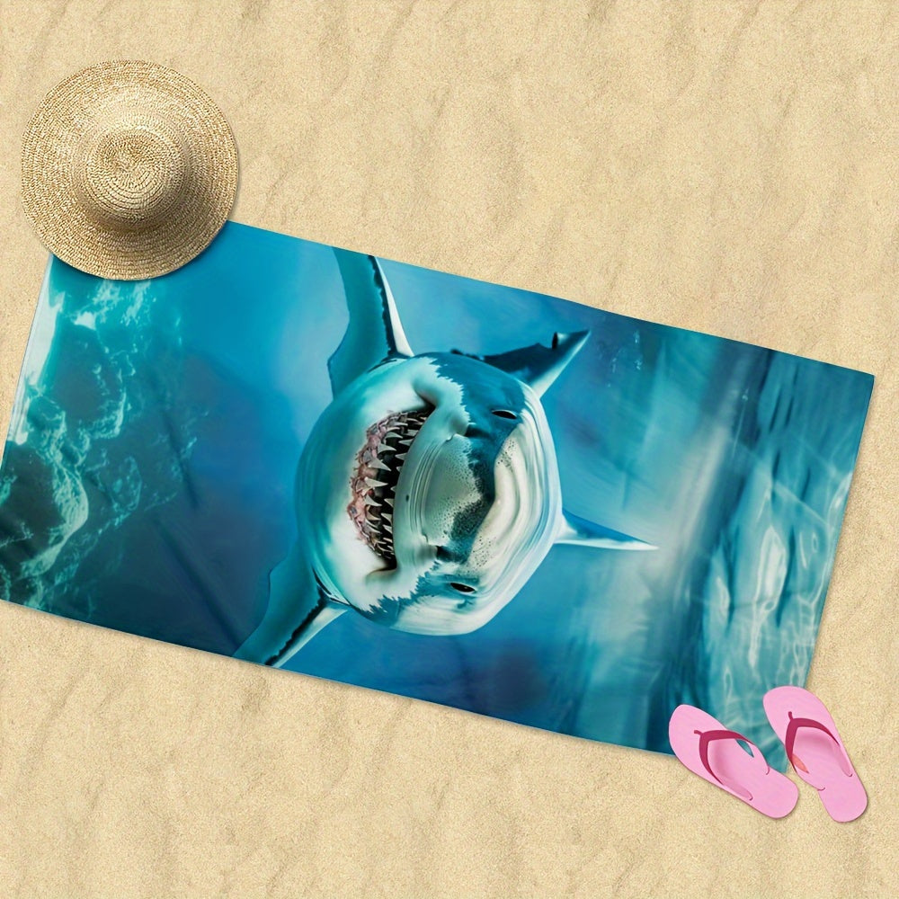 1pc Quick-Dry Microfiber Beach Towel with Vivid Deep-Sea Shark Design - Lightweight, Sand-Resistant, Perfect for Beach, Camping & Hiking - Ideal Gift for Shark Enthusiasts, Beach Blanket Lootquake LLC