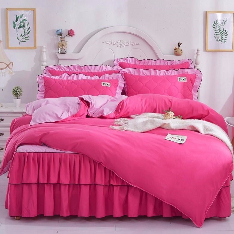 A Full Set Of Quilted Fallwinter Bed Skirt Bedspread Bed Sheet Princess Bedspread Plus Quilt Cover Pi-Mart