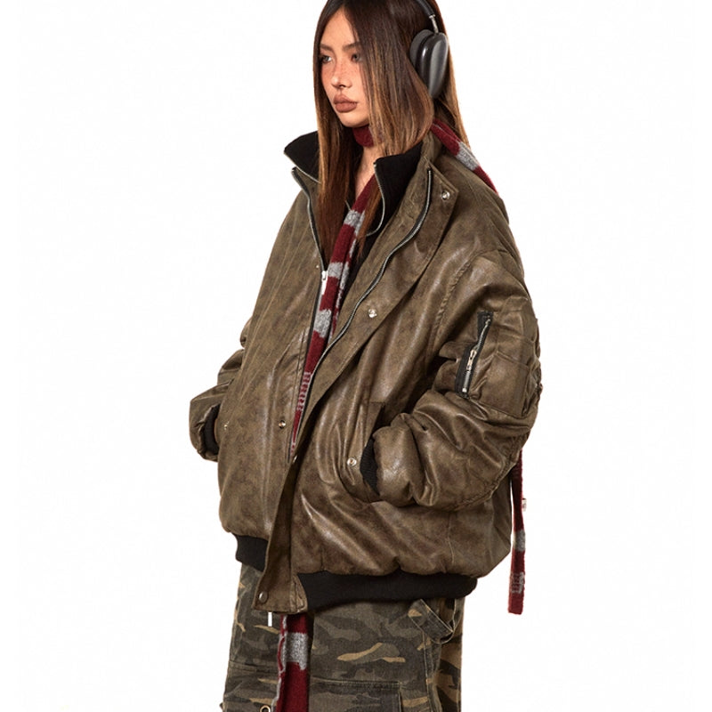 American-style Fake Two-piece Suede Bomber Jacket Cotton-padded Jacket Pi-Mart
