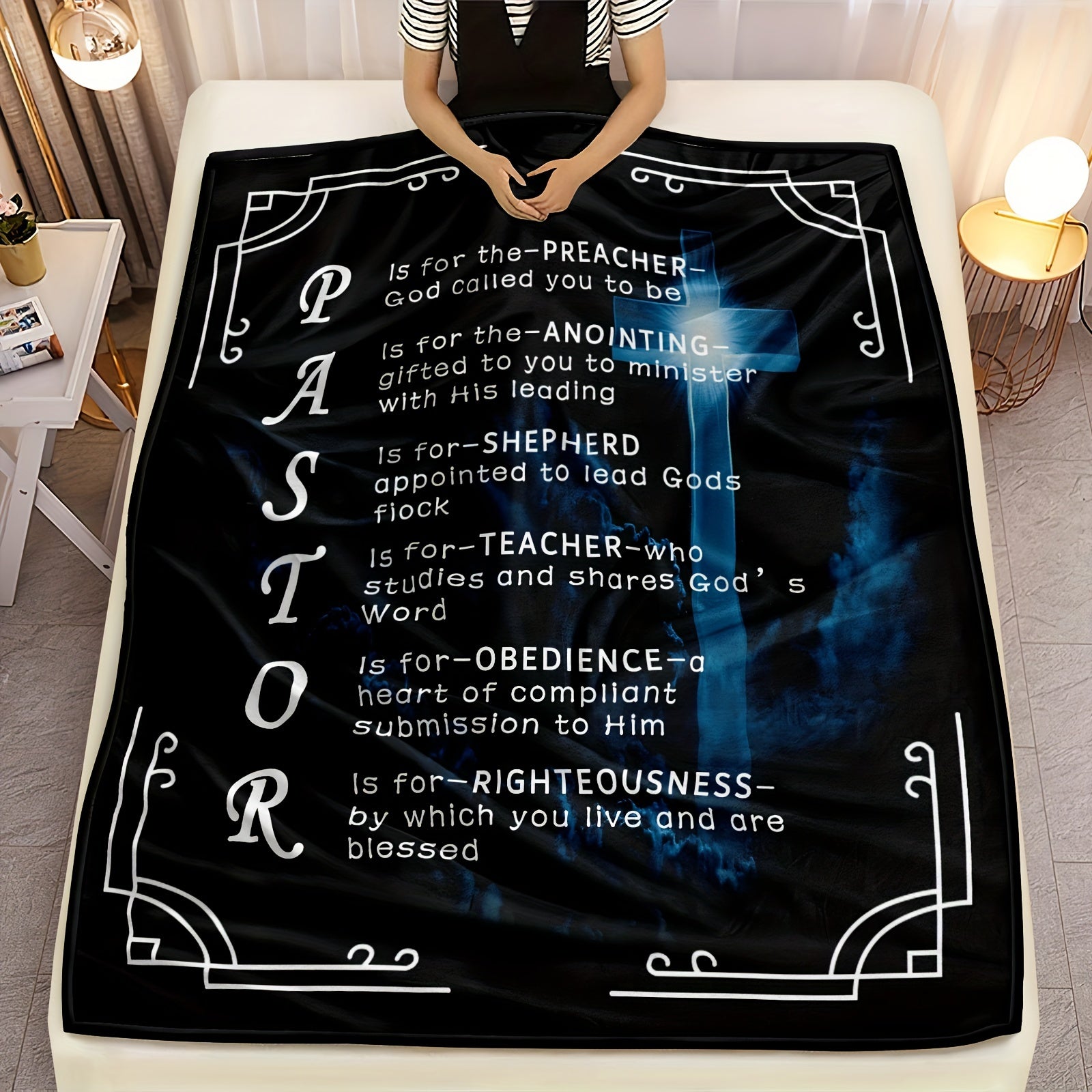 1pc, Pastor Appreciation Gifts For Men, Throw Blanket, Thank You Presents For Christmas, Pastor Appreciation Day, Birthday, Father's Day Cross Lootquake LLC