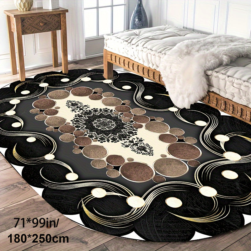 Imitation Cashmere Black Pattern Tan Spotted Oval Floor Mat Large Area Full Padded Premium Light Luxury Premium Sense Carpet Living Room Tea Table Blanket Room Bedside Thickened Household Floor Mat For Hotel Lootquake LLC