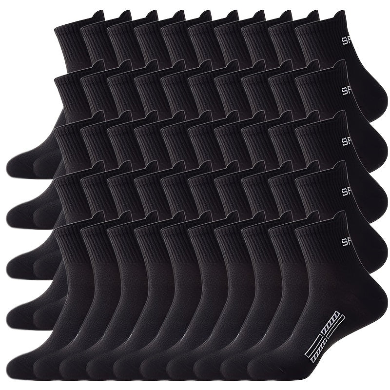 50 Pairs Of Men's Mid Crew Sport Socks, Sweat-absorbing Comfy Breathable Socks For Men's Basketball Training, Running Outdoor Activities Lootquake LLC