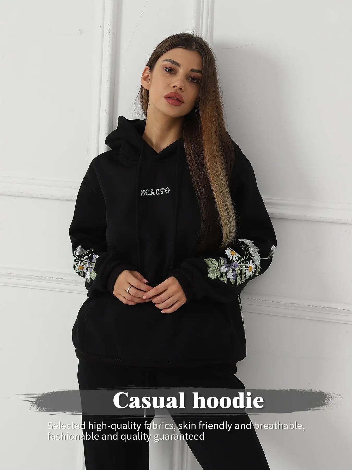 Women's Solid Color Floral Long Sleeved Sweatshirt - SJB-DIAMOND ELITES