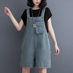 "Summer Women's Large Vertical Stripe Denim Strap Shorts"