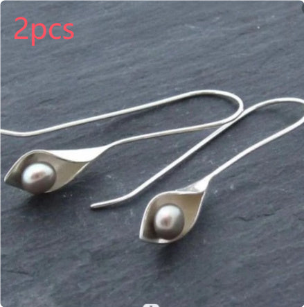 Geometric Silver Inlaid Pearl Dark Night Ear Hanging Retro Pi-Mart