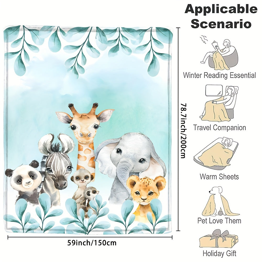 1pc Custom Flannel Blanket, Personalized Cartoon Animal Print Custom Your Name Flannel Blanket, Soft And Warm Memorable Moments Commemorative Blanket, Great Holiday Gift For Classmates, Friends, Family And Lovers, Used For Na