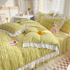 Solid Color Four-piece Quilt Cover Bed Skirt Bedding Set Pi-Mart