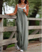 Women's Sleeveless Jumpsuit With Pockets And Adjustable Shoulder Strap Fashion Loose Wide Leg Straight Overalls Summer Beach Trousers - SJB-DIAMOND ELITES