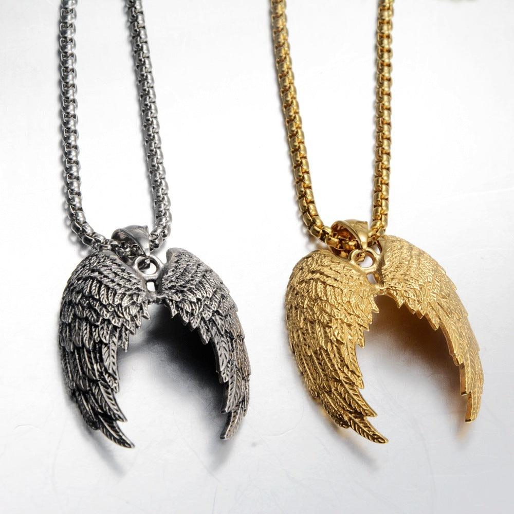 Feather Wings Retro Titanium Steel Personality Punk Necklace Pi-Mart