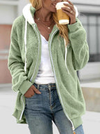 Full Size Cozy Fleece Zip-Up Hooded Jacket Plus Size THRIXINE